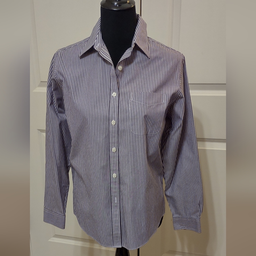 L. L. Bean Striped Long Sleeved Button Down Blouse EUC